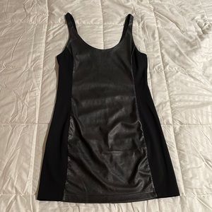 Free People Bodycon Black with Leather Dress, Size Medium